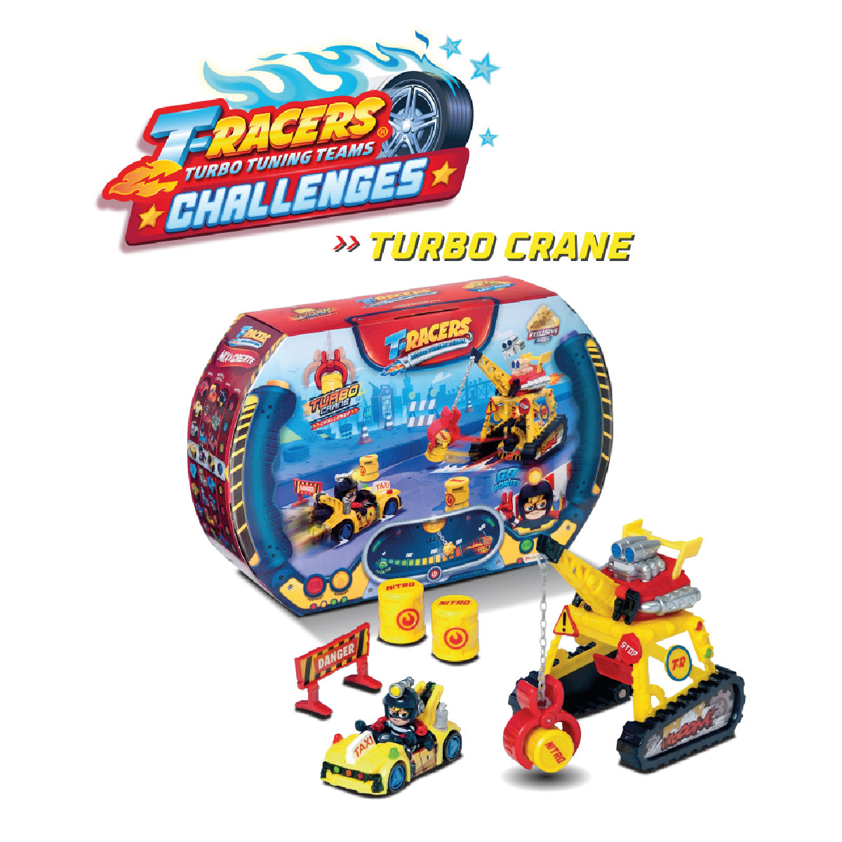 T-Racers Pista De Auto Con Auto y Piloto Turbo Crane Challeng