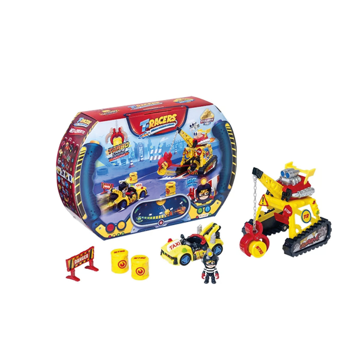 T-Racers Pista De Auto Con Auto y Piloto Turbo Crane Challeng