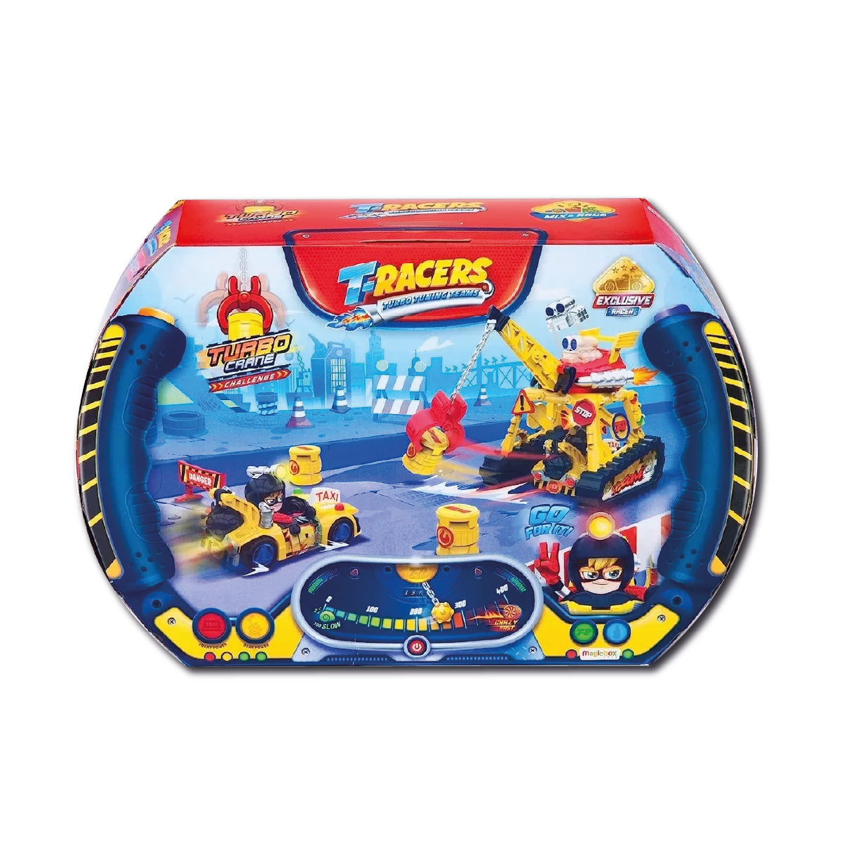 T-Racers Pista De Auto Con Auto y Piloto Turbo Crane Challeng