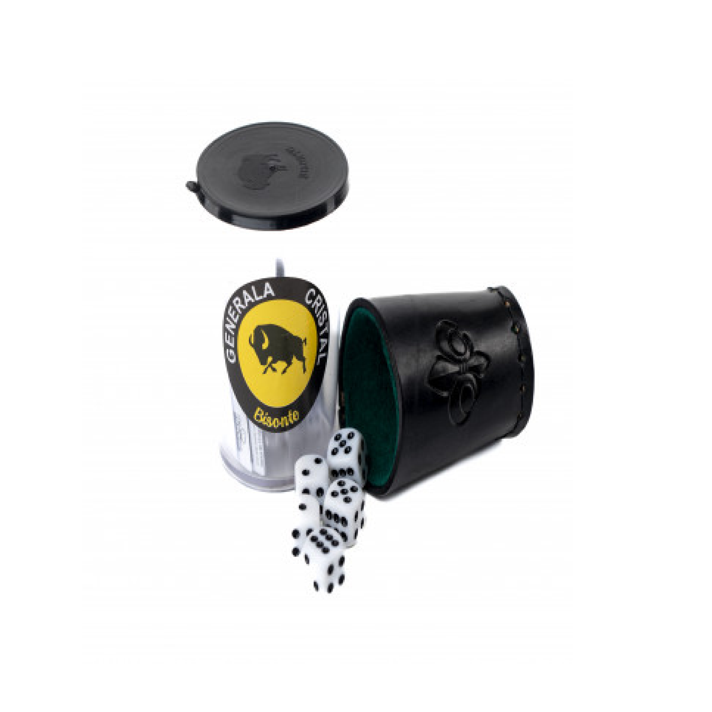 Juego Generala Bisonte Cristal Grande Cubilete Negro Cuero