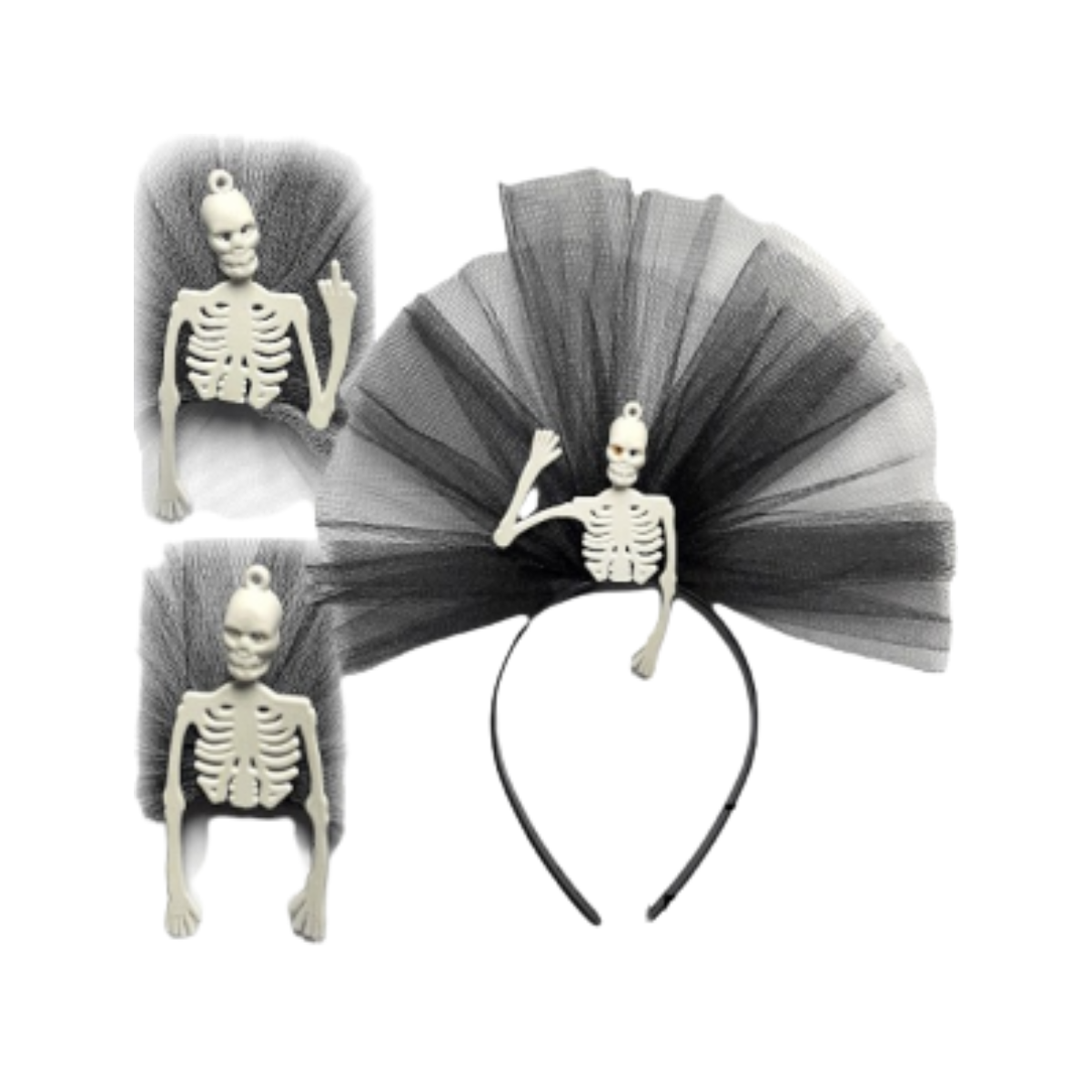 Vincha Esqueleto con Tul Negro Halloween (x1)