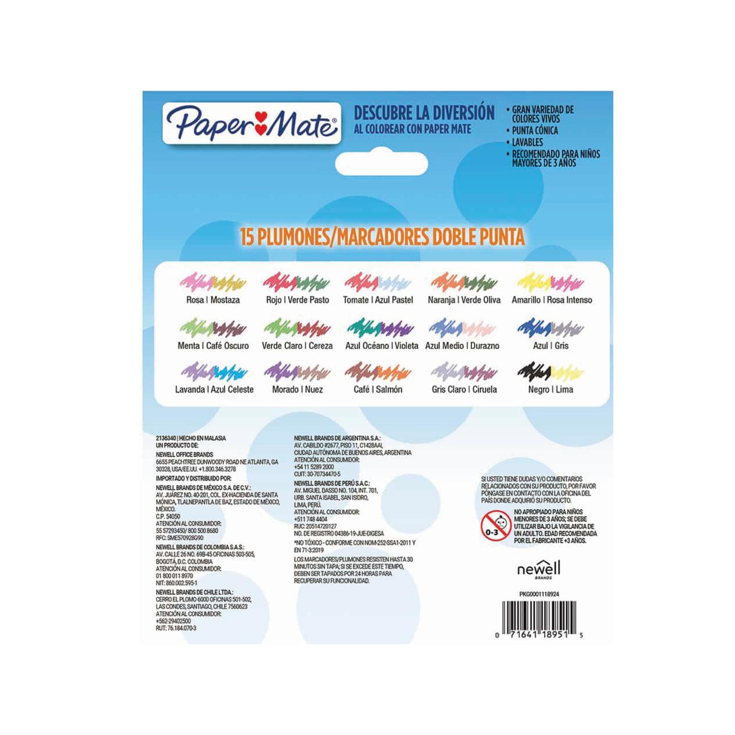 Marcadores 15 Plumones De Doble Punta Conica Paper Mate