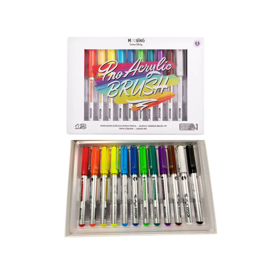 Marcadores Acrílicos Punta Pincel Pro Acrylic Brush x24 Coloring Mooving