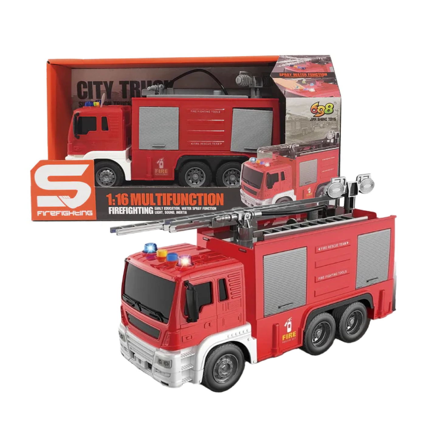 Camión Grúa Con Auto Y Sonido Rojo