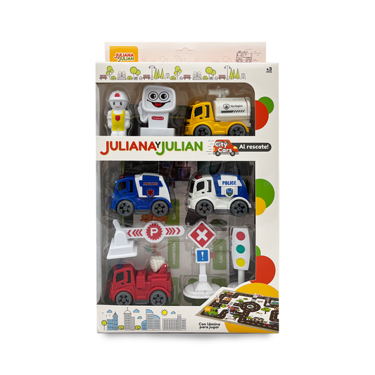 Juliana y Julian City Cars Al rescate Con Lamina Para Jugar