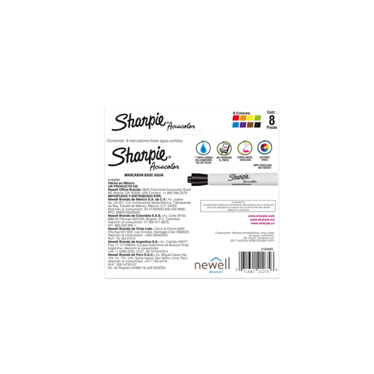 Marcadores Sharpie Acuacolor 8 Unidades Colores Surtidos