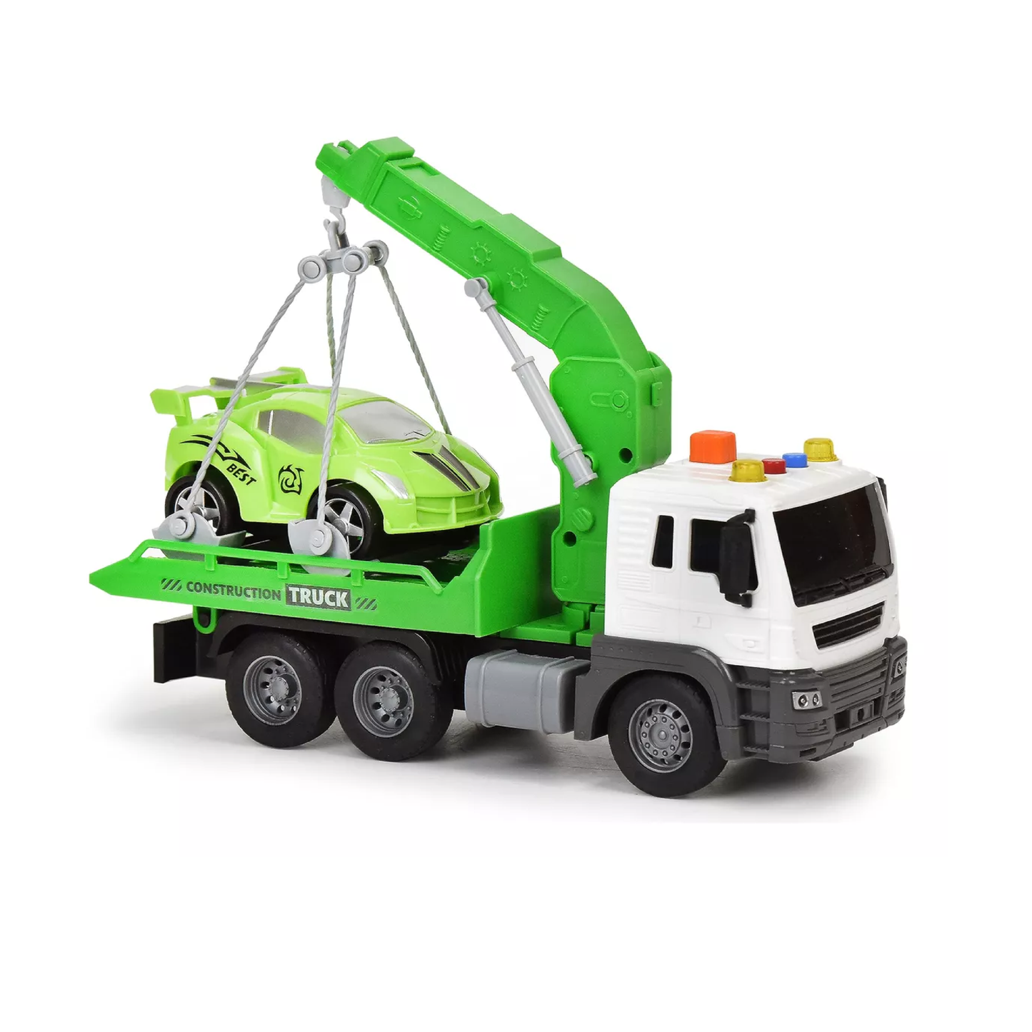 Camión Grúa Con Auto Y Sonido Verde