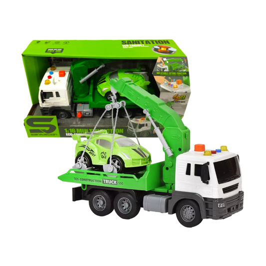 Camión Grúa Con Auto Y Sonido Verde