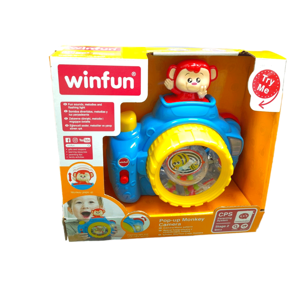 Cámara De Fotos Infantil Monkey Pop Up Luz Y Sonido Winfun