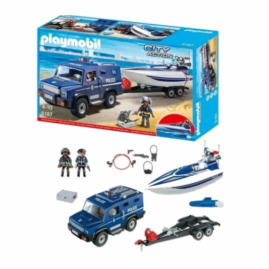 Playmobil City Action Coche Policía Con Lancha Y Motor
