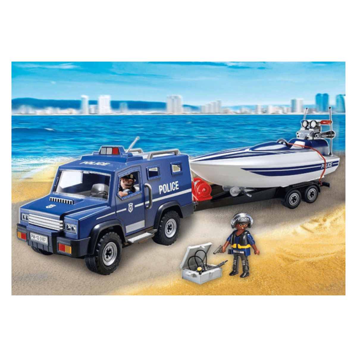 Playmobil City Action Coche Policía Con Lancha Y Motor