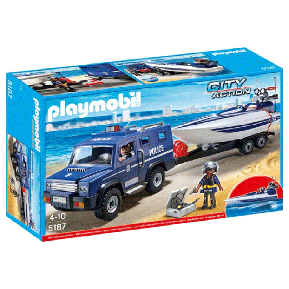 Playmobil City Action Coche Policía Con Lancha Y Motor