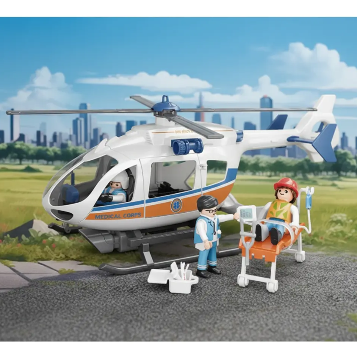 Muñeco Articulado Médico con Helicóptero de Rescate - Power Planet
