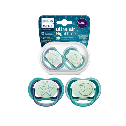 Chupete Ultra Air Deco Nightime 6-18M Nene x2 Philips