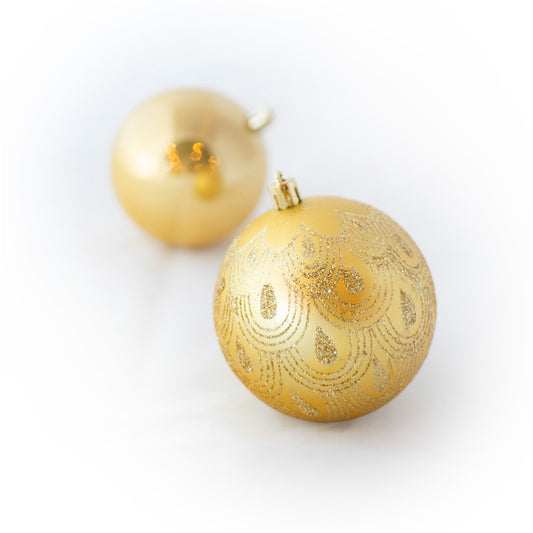 Set de 6 Bolas Perladas y Mate con Glitter de 8 cm Doradas
