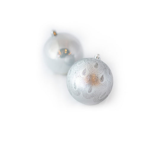 Set de 6 Bolas Perladas y Mate con Glitter de 8 cm Plateadas