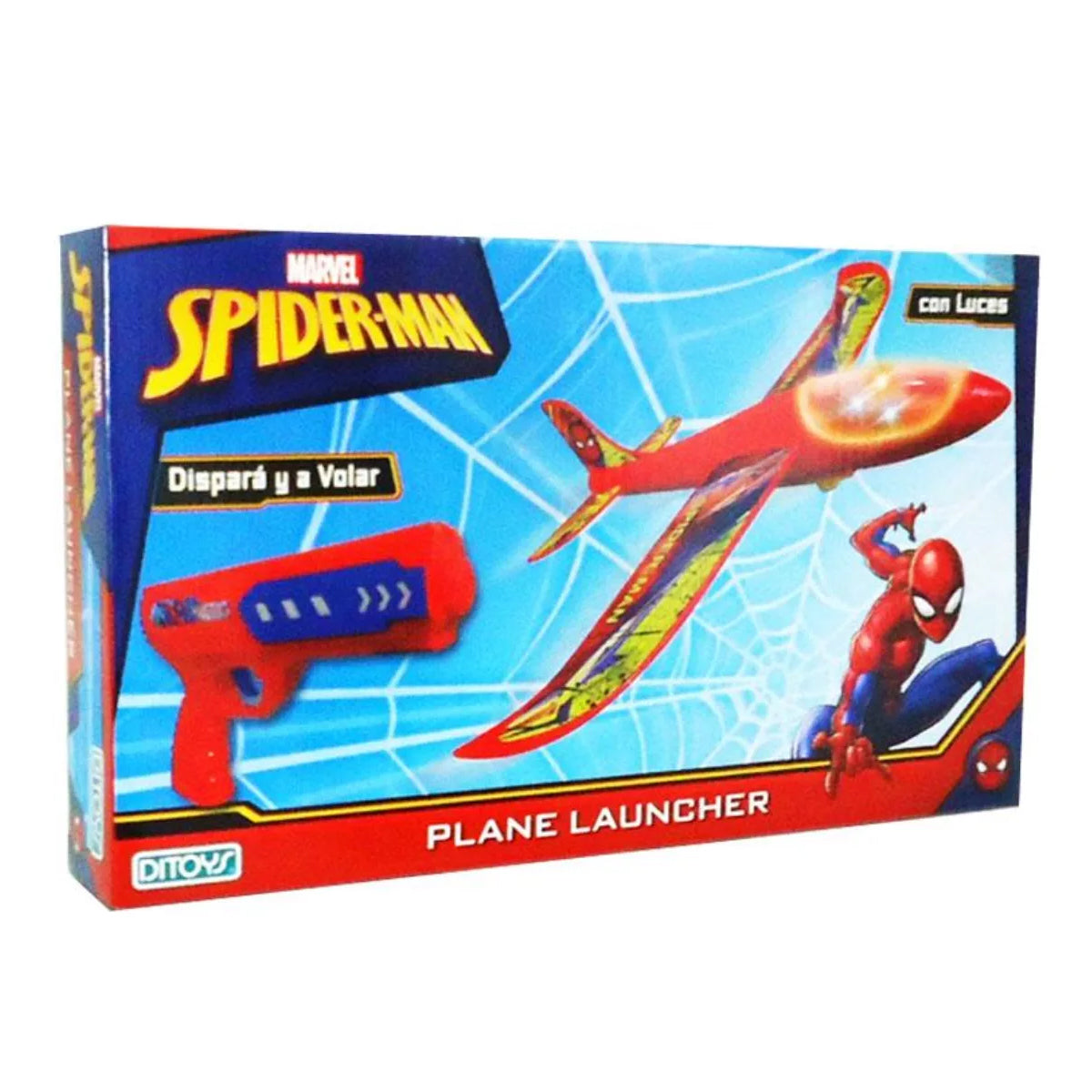 Spiderman Plane Launcher Pistola Lanza Avion Con Luces Ditoys