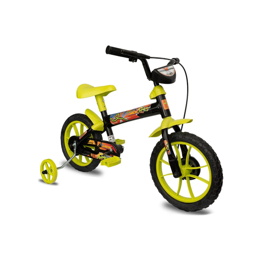 Bicicleta Infantil Amarillo y Negro de Montaña Rodado 12 con Rueditas