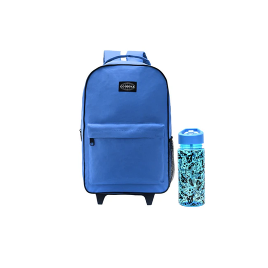 Set Escolar de Mochila Carrito Azul Goodpak + 1 Botella Deportivas Skora