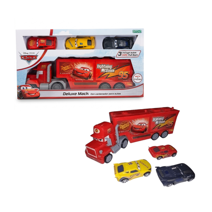 Camión Mack Cars Deluxe con 3 Autos a Fricción