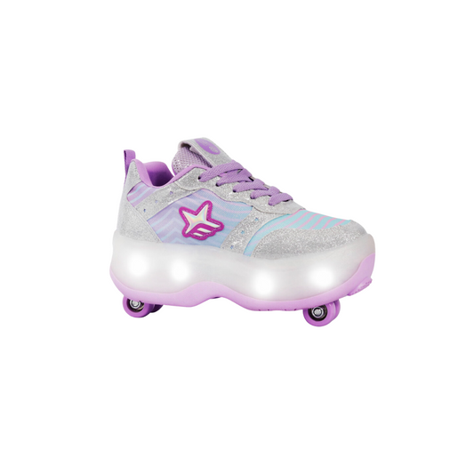 Zapatillas Patines Con Luz 2 Roll Cool Plata Footy