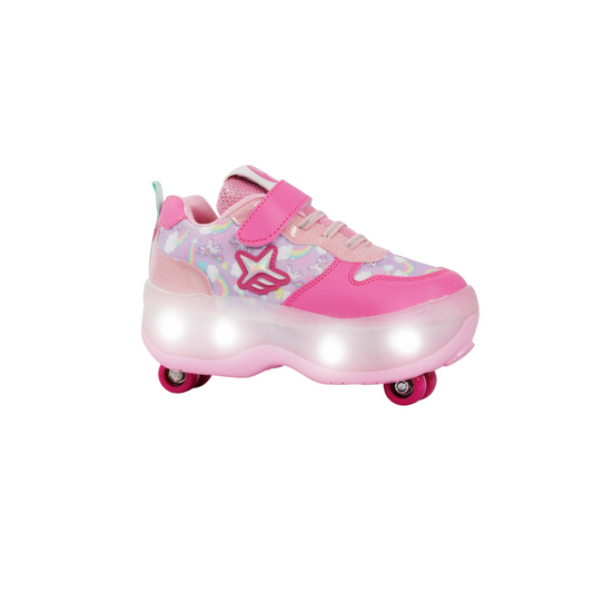 Zapatillas Patines Con Luz 2 Roll Rainbow Fucsia Footy