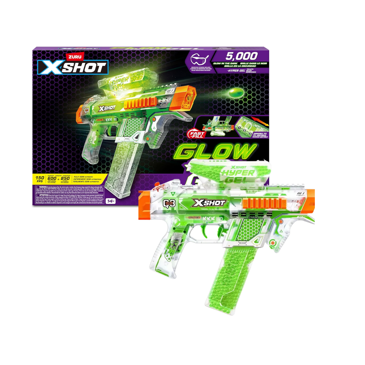 Pistola Lanzadora Hyper Gel 5000 Brilla En La Oscuridad X-Shot