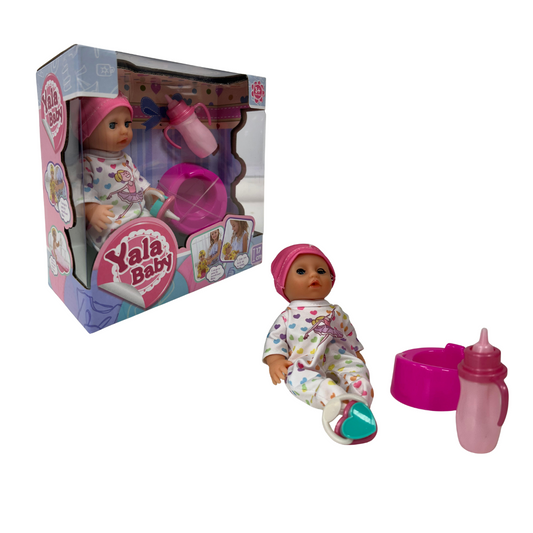 Muñeca Bebe Con Mamadera y Pelela 17cm