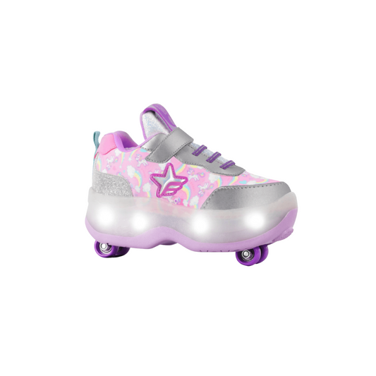 Zapatillas Patines Con Luz 2 Roll Rainbow Plata Footy