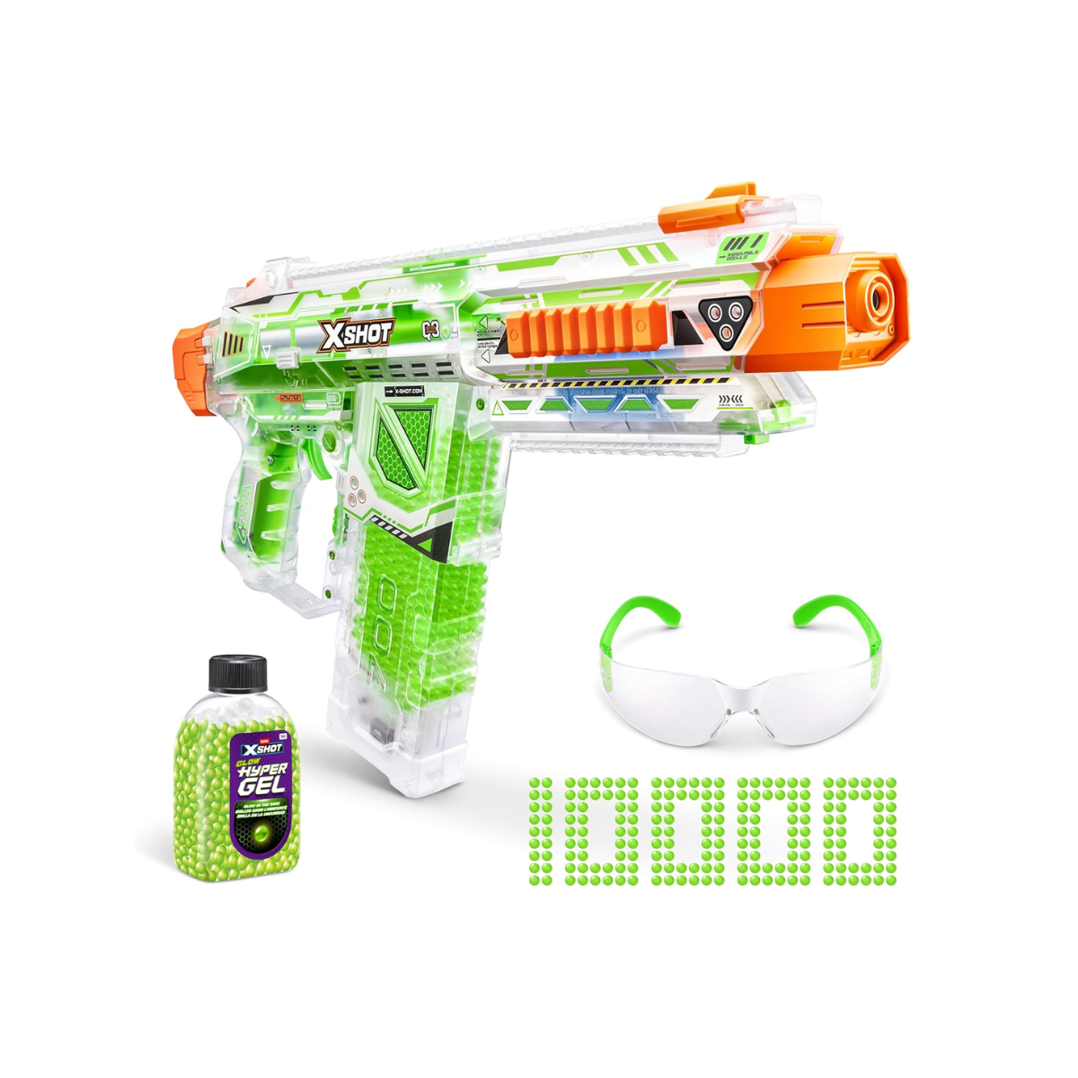 Pistola Lanzadora Hyper Gel 10000 Brilla En La Oscuridad X-Shot