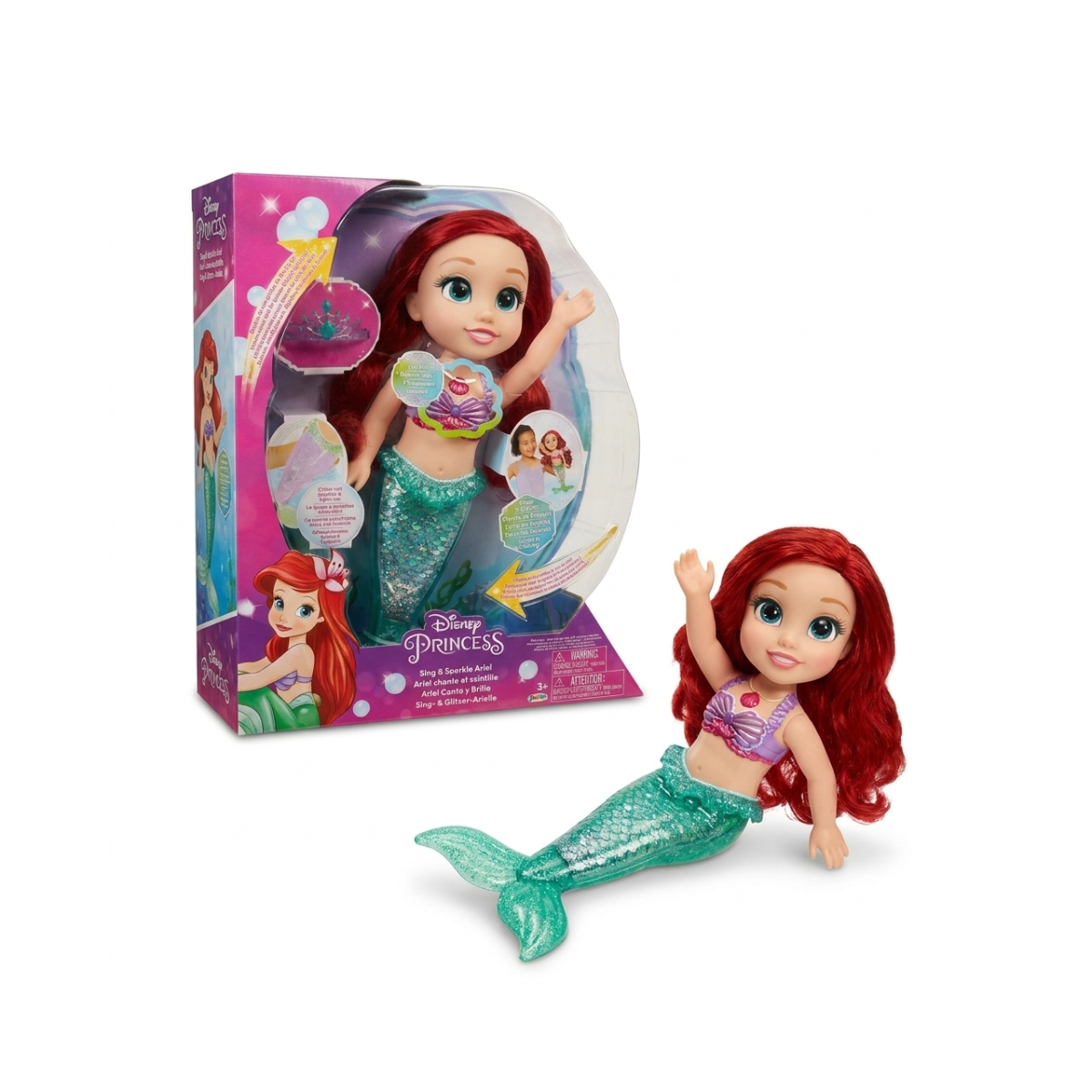 Muñeca Disney Princesa Ariel Canta y Brilla 35 Cm