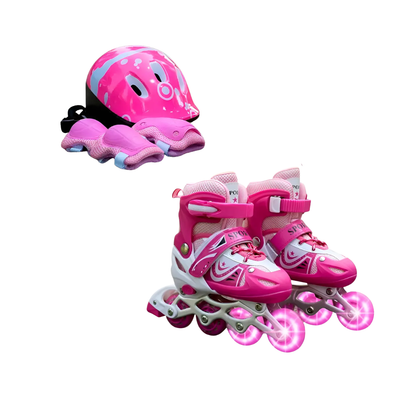 Set de Patín Ajustable Rosa Talle 35 al 38 con Bolso