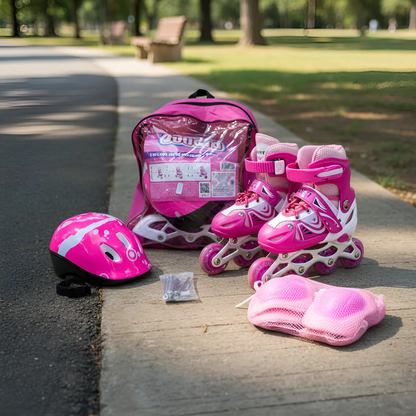 Set de Patín Ajustable Rosa Talle 31 al 34 con Bolso