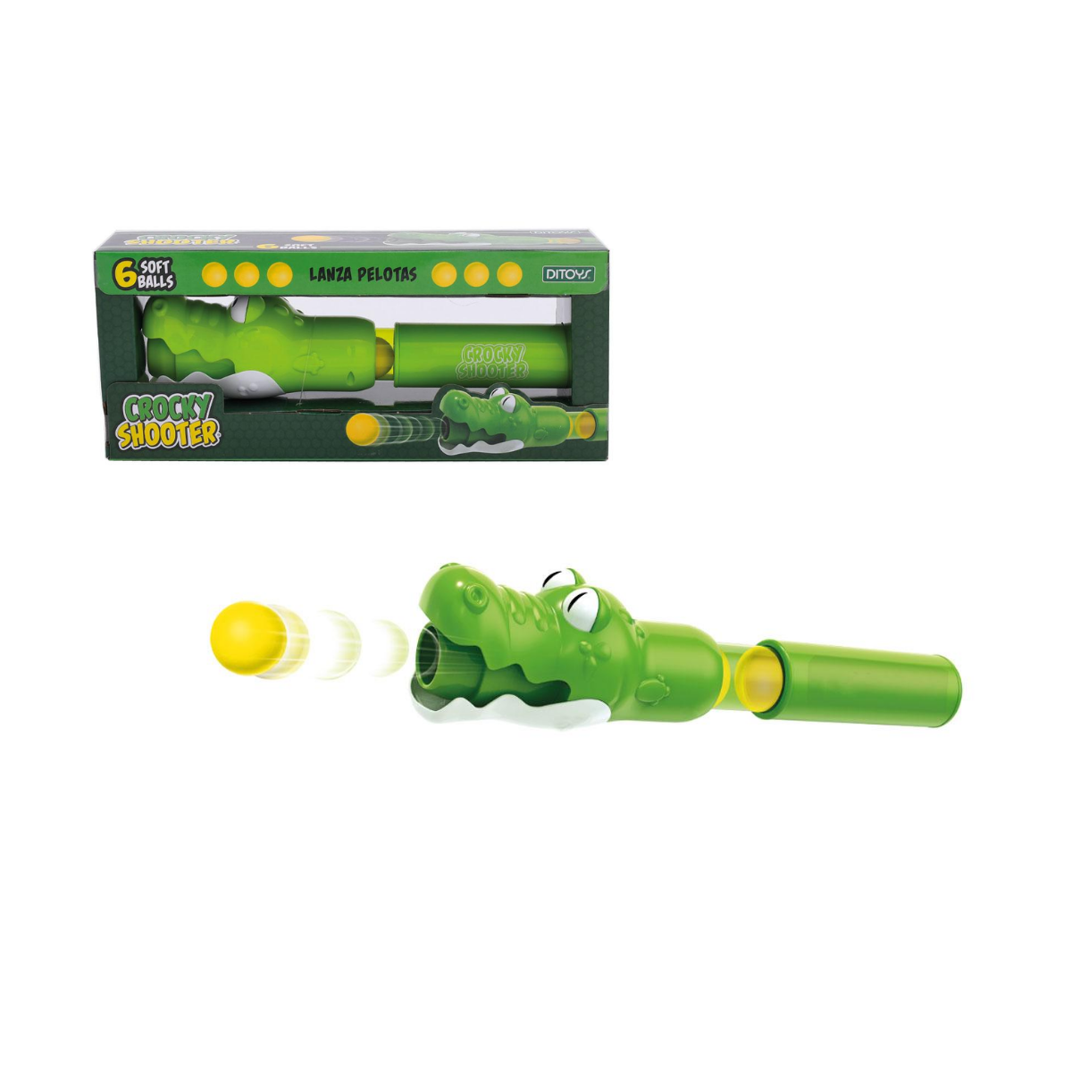 Lanza Pelotas Ditoys con 6 Pelotas Soft – Crocky/Shark/Unicorn