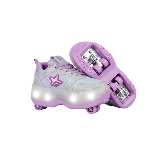 Zapatillas Patines Con Luz 2 Roll Cool Plata Footy