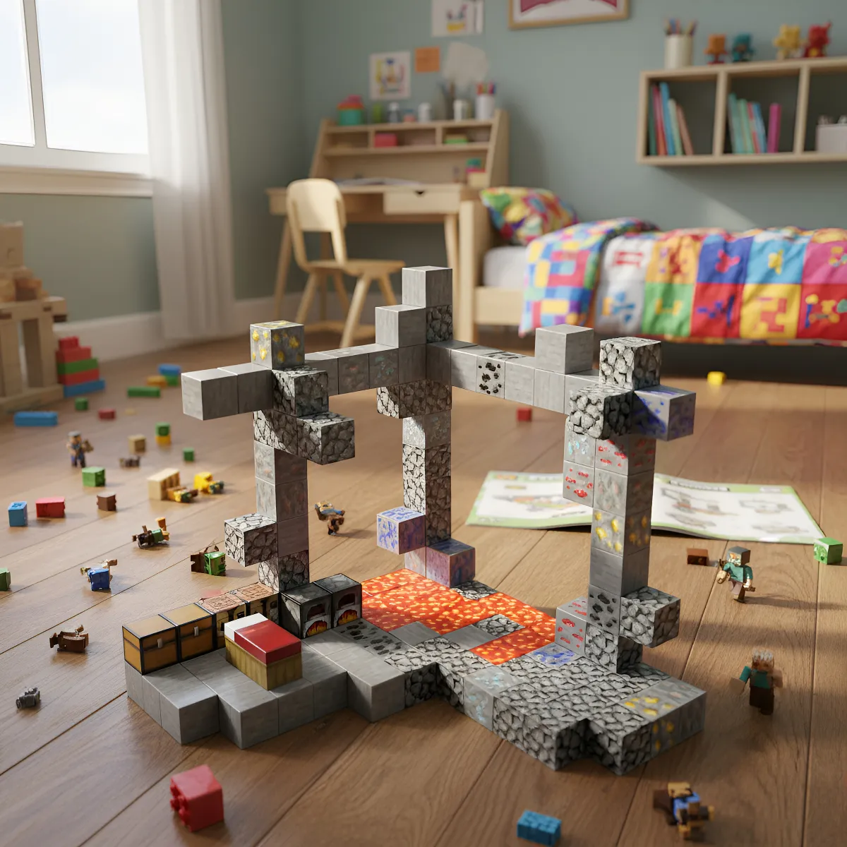 Cubos Magnéticos Minecraft Mina 128 Piezas T033