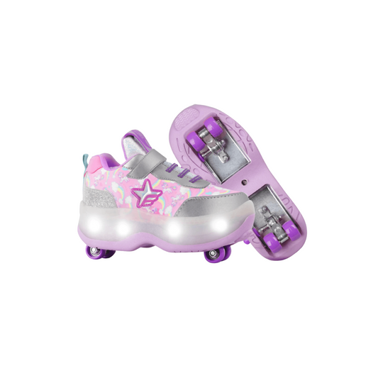 Zapatillas Patines Con Luz 2 Roll Rainbow Plata Footy