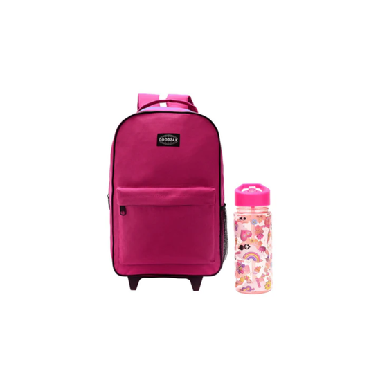 Set Escolar Rosa: Mochila Carrito Rosa Goodpak + 1 Botella Deportivas Skora