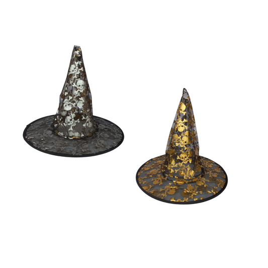 Sombrero de Bruja Transparente Negro y Oro
