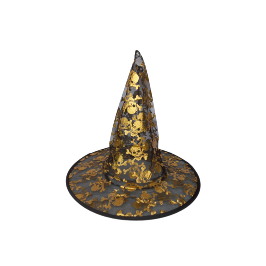 Sombrero de Bruja Transparente Negro y Oro