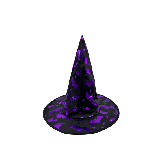 Sombrero de Bruja con Murciélago Violeta