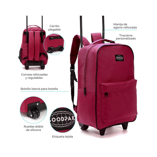 Mochila con Carro GoodPak Bordo 17” Escolar
