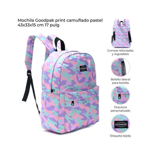 Mochila GoodPak Print Camuflada Pastel 17” Escolar