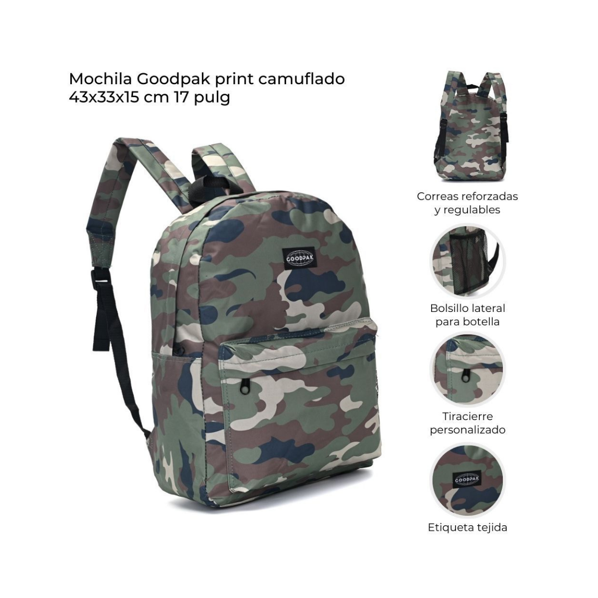 Mochila GoodPak Print Camuflada  17” Escolar