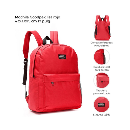 Mochila GoodPak Lisa Roja 17” Escolar