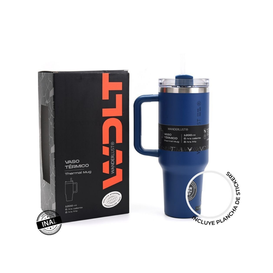 Vaso Térmico Wanderlust Active con Bombilla 1200 ml Acero -Azul oscuro