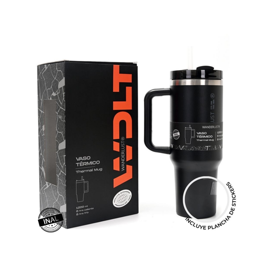 Vaso Térmico Wanderlust Active con Bombilla 1200 ml Acero -Negro