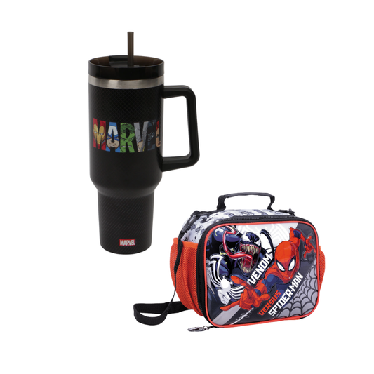 Combo Vianda Marvel: Lonchera Spiderman & Venom + Vaso Térmico Avengers