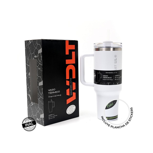 Vaso Térmico Wanderlust Active con Bombilla 1200 ml Acero -Blanco