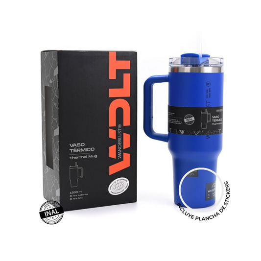 Vaso Térmico Wanderlust Active con Bombilla 1200 ml Acero -Azul claro